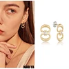 Gold Tone Interlocking Oval Link Baguette Zircon Drop Earrings